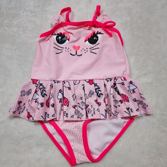 Betsey Johnson ✦ Cat Face Toddler Swimsuit ✦ Pink & Black UPF 50+ Size 24M NWT - Picture 3 of 14